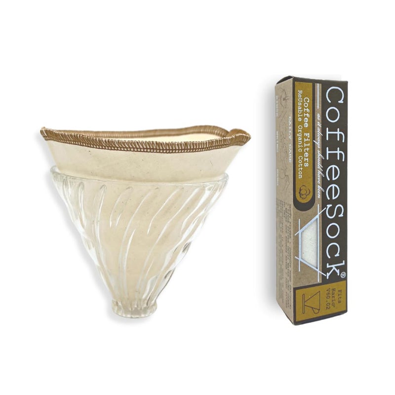 CoffeeSock Reusable Filters Made To Fit Hario v60-02 Style - GOTS Certified Organic Cotton Reusable Coffee Filters,Natural (V60-02) - Image 1